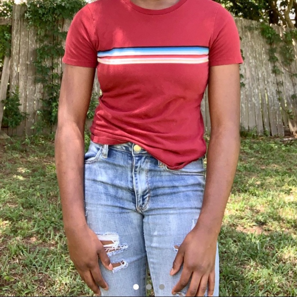Rainbow striped maroon forever 21 tee
